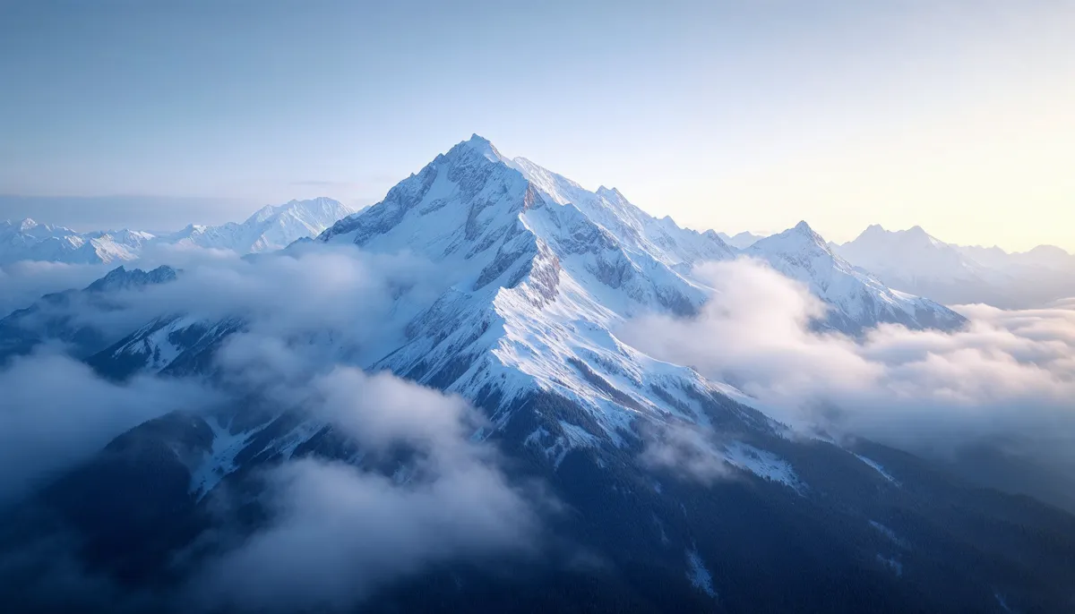 Snowy peaks above a sea of clouds